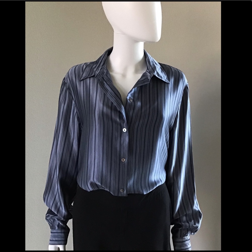 Ishyu Silk Striped Blue Top, Size 14